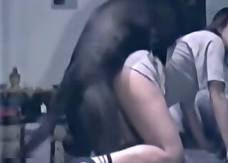 Skinny dude in sexy socks goes on all fours to get fucked by a dog