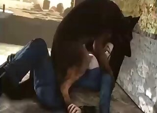 Attractive Bioshock babe gets fucked orally by an aggressive dog
