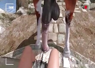 Lara Croft wants to fuck a horse's huge penis in an outdoor video