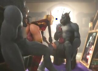 Animated bestiality - Hot cartoon blonde has 3some with wild beasts