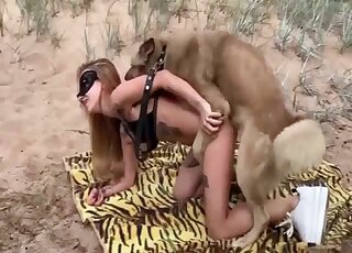 Dog humps blonde beauty in outdoor cam scenes and comes inside her