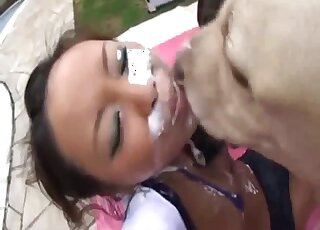 Teen Japanese slut forced fucked by dogs after sloppy oral