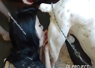 Pink-pussied lady is happy to let this animal fuck her throat hard