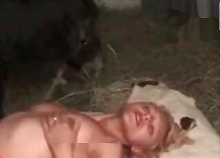 Horse makes filthy zoophile blond moan during hardcore fucking