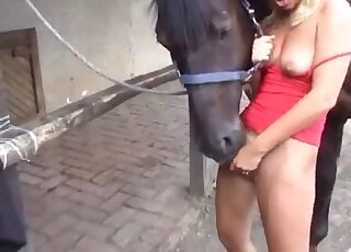 Natural boobs blonde gets fucked by a black stallion eventually