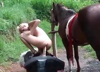 Masturbation and cocksucking from a Latin blonde that likes horses