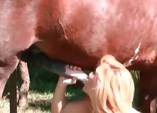 Lovely doggystyle blonde with a wet pussy sucking stallion dick