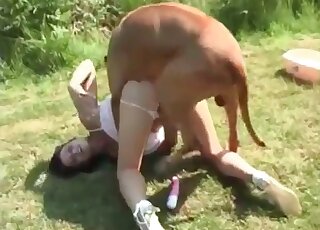 Oversexed wife toys her needy pussy and lets her dog explore it too