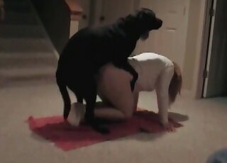 Naughty chick shows her ass to her dog and gets screwed really well