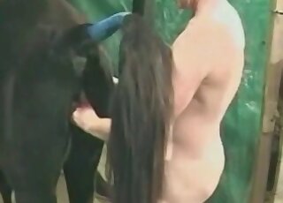Closeup porn vid of a horny zoophile pounding a horse without limits