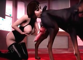 Anime chick licks ass of her black dog in a breathtaking zoo porn movie