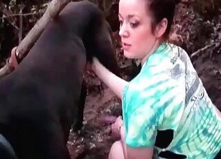 Cock craving mature wife stuffs filthy mouth with a canine’s dong