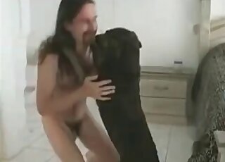 Horny guy can’t wait to get his hairy dick sucked by his impatient dog
