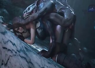 Dangerous anime beast fucks a cartoon chick in a deserted place