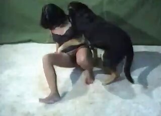 MILF stands on all fours in order to get fucked by her dog from behind